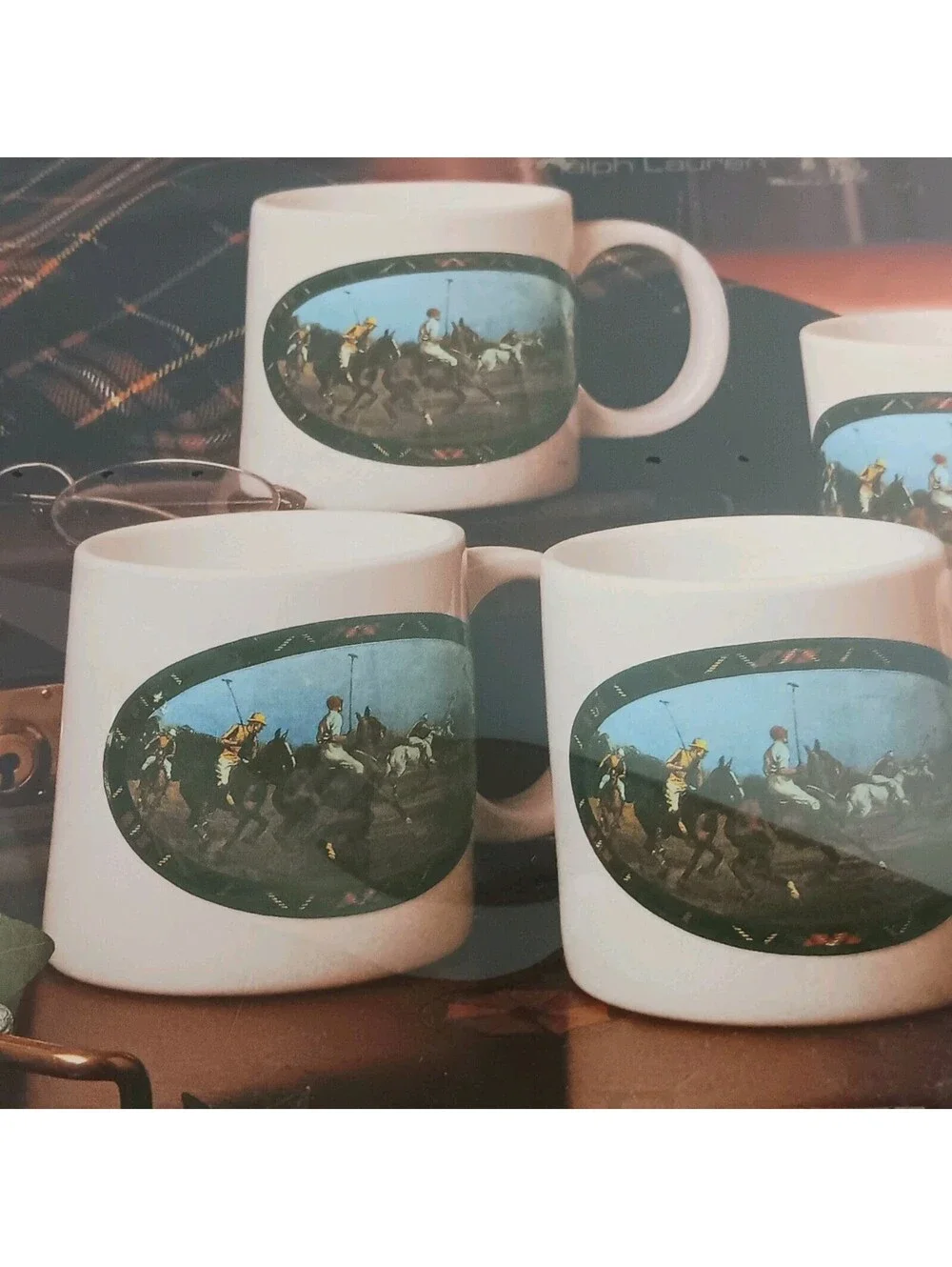 NEW RALPH LAUREN COFFEE Mug Set (4) EQUESTRIAN POLO PLAYER Ltd Edition 1978 Gift